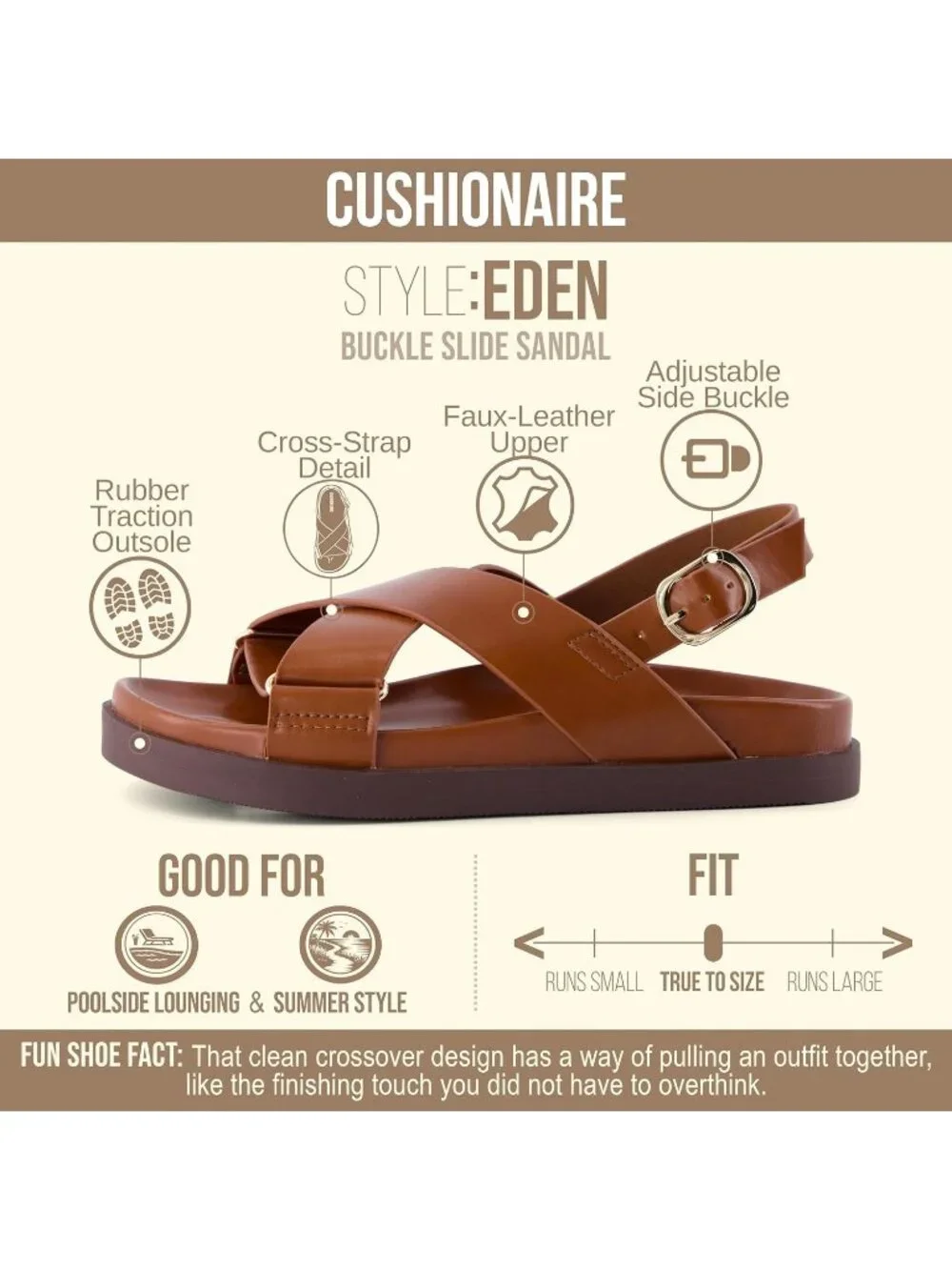 Women's Cognac Comfortable Arch Support Foam Eden Footbed Platform Sandal Shoes